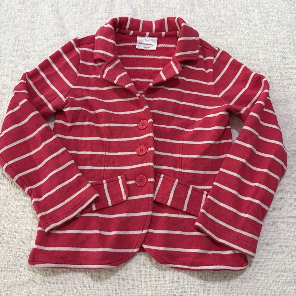 Hanna Andersson Girls Blazer Jacket Size 120 Pink White Striped EUC School